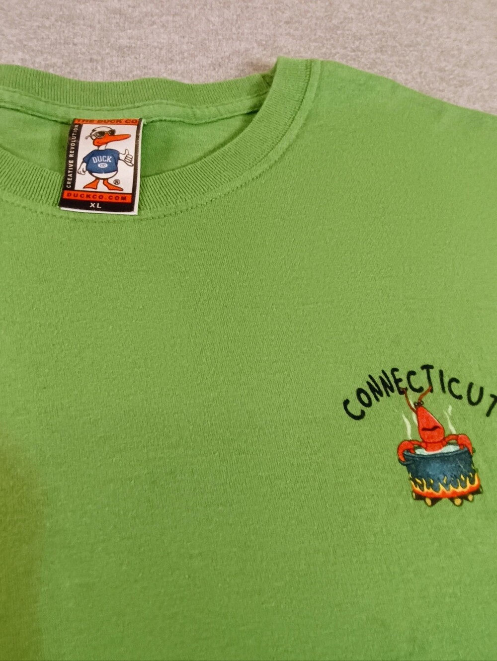 The Duck Co Connecticut Embroidered Lime Green Crewneck T-Shirt - Picture 3 of 7